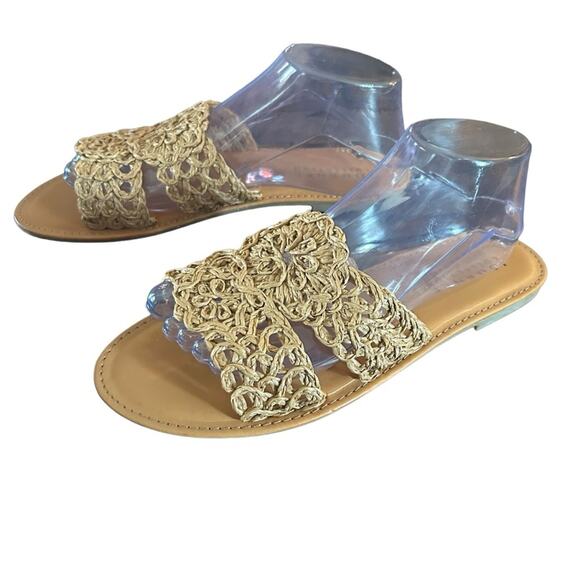 Journee Collection Lissia Woven Fabric Sandals Slip On Double Band NEW Size 10 - Picture 1 of 11